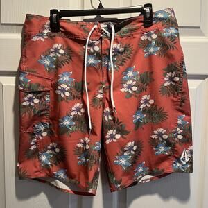 Volcom Hawaiian Board Shorts Mens 34 Stretch 9” Beach Surf Swim Floral